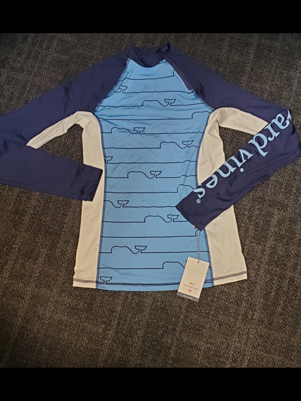 Vineyard Vines Light Blue Navy and Cream Long-Sleeve Rash Guard